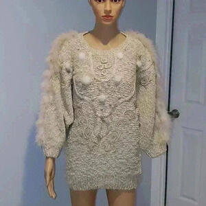 Vintage Sweater with feathers and genuine mink accents NWT
